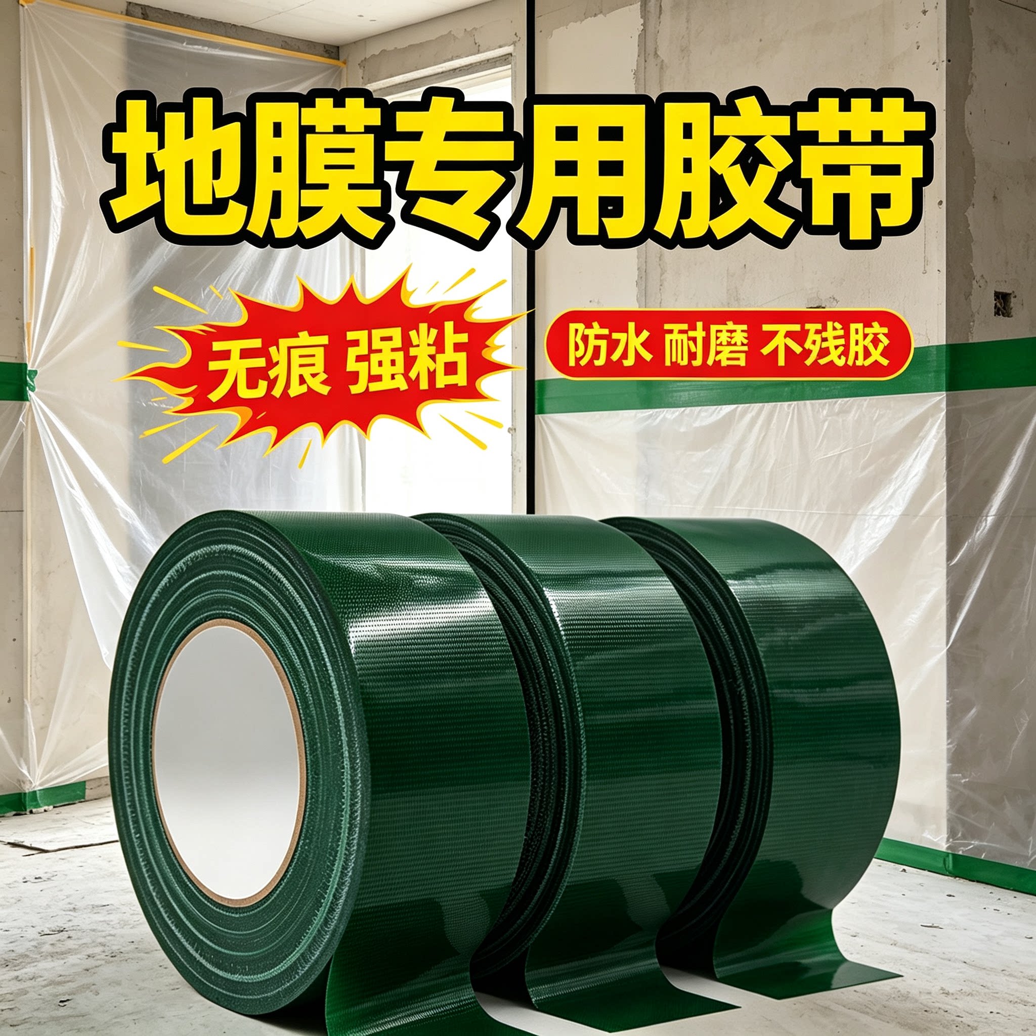 布基胶带地膜专用地面装修强力胶高粘瓷砖贴地毯地膜无痕地面易撕拼接地板革舞台固定粘贴地毯专用胶布