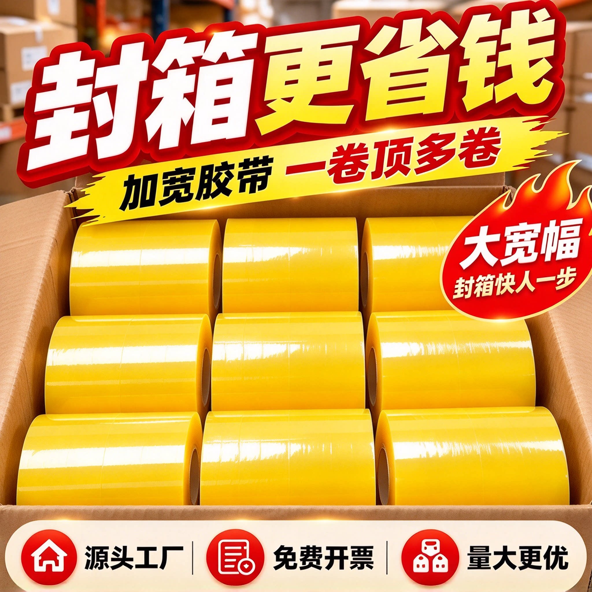 透明胶带防水不易断办公快递纸箱端午礼品打包封箱带米黄色
