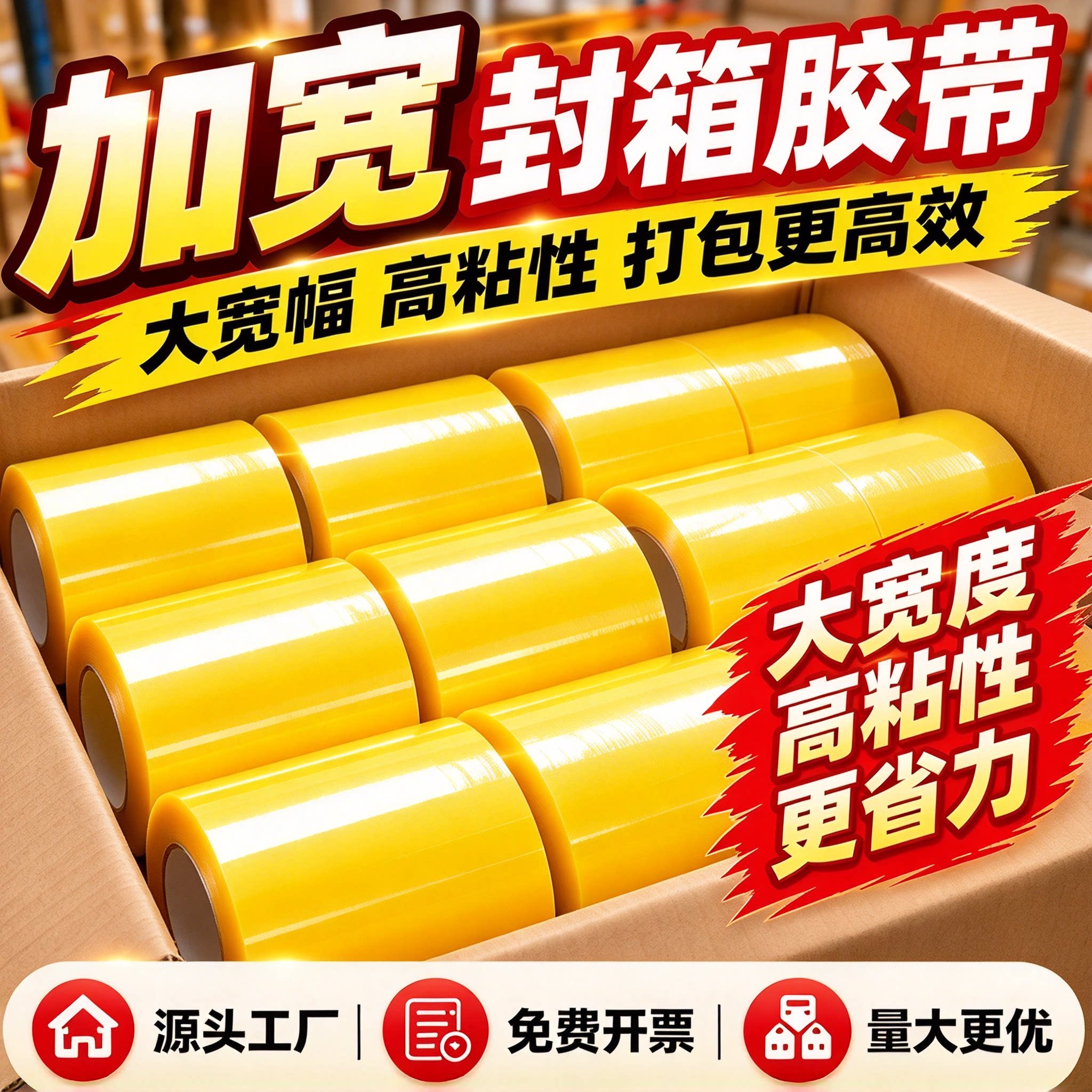 宽胶带透明黄色封箱胶布加宽透明胶带大卷装宽胶布打包糖果包装