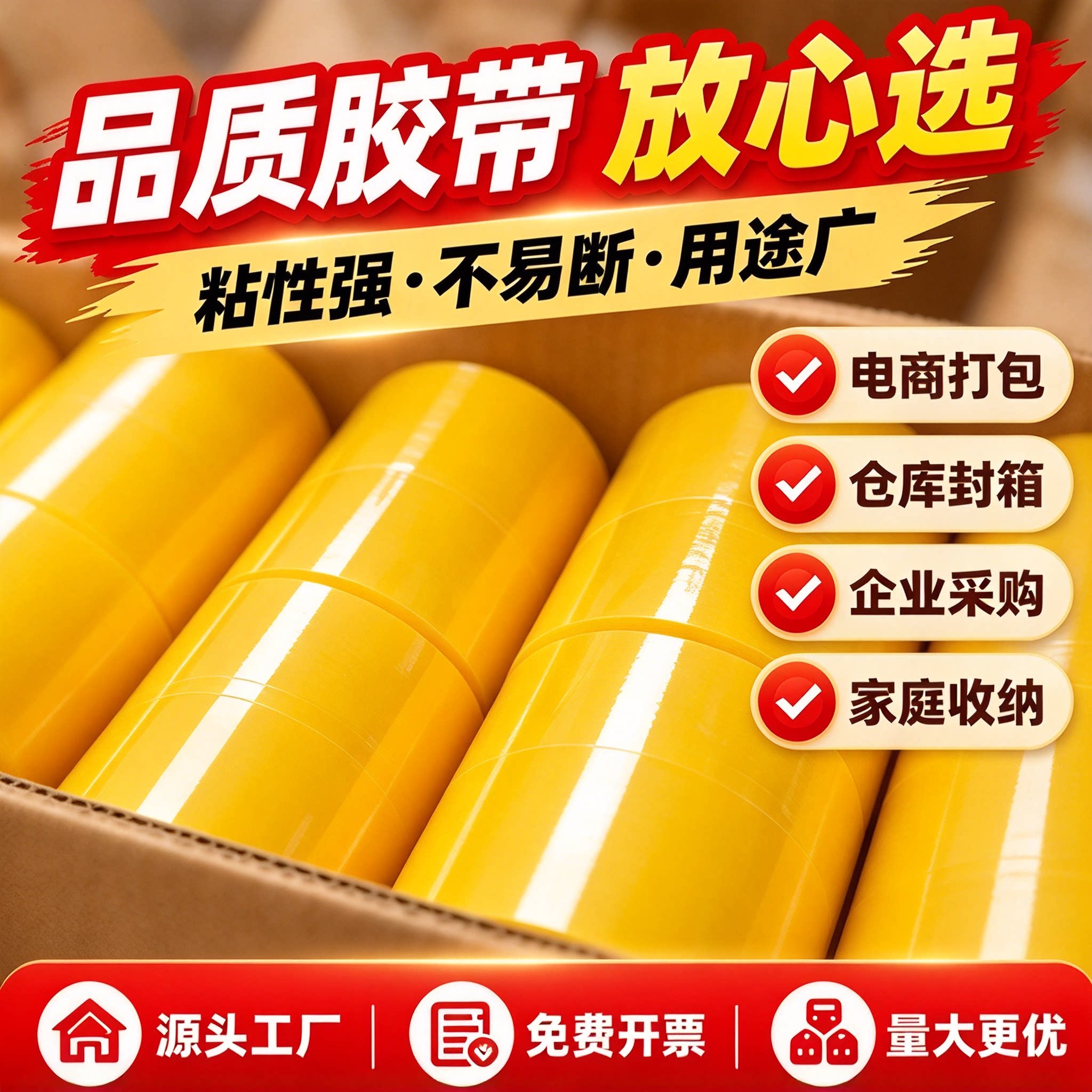 透明胶带大号整箱黄色高粘度密封宽胶带打包快递物流电商薄膜批发