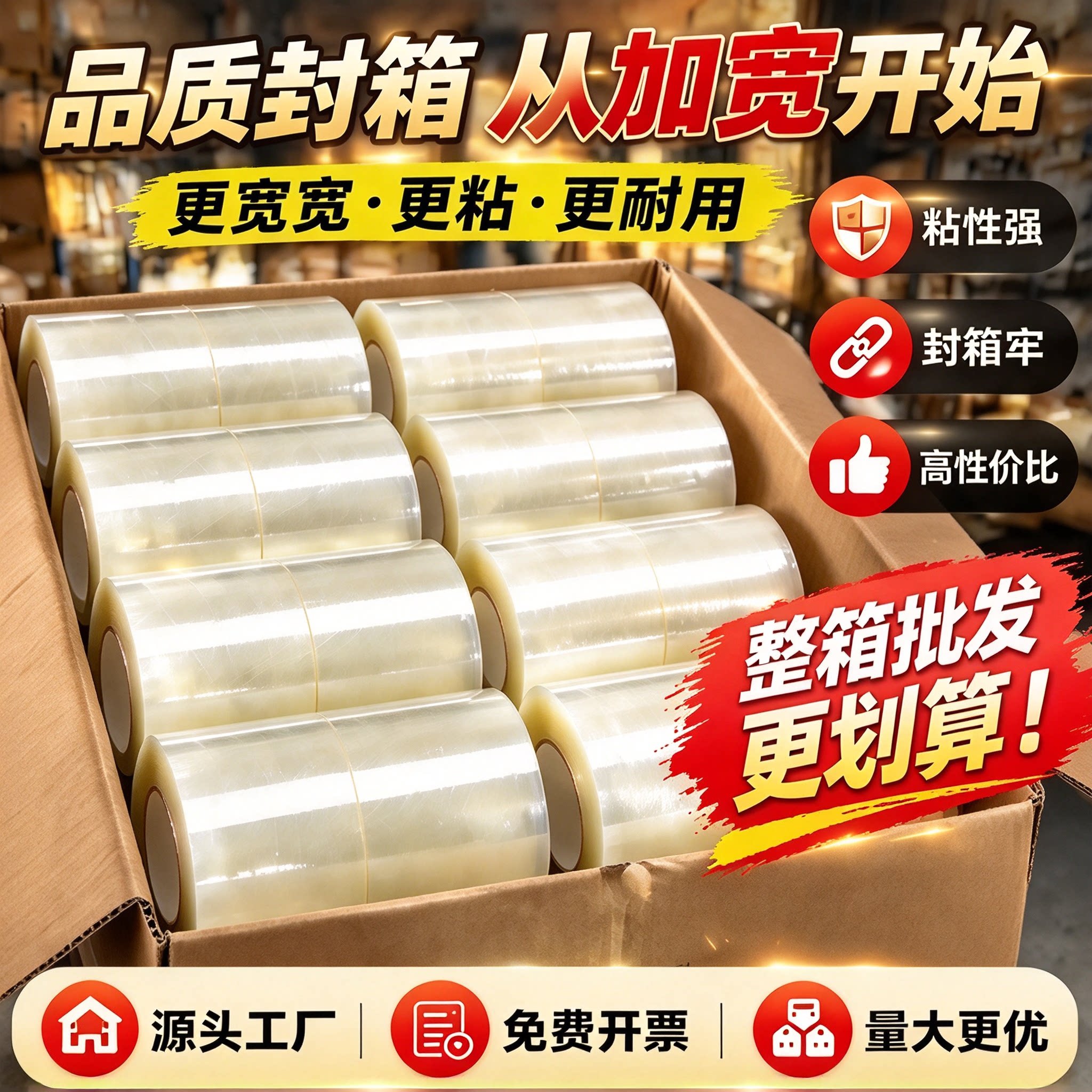 宽胶带透明宽胶布打包快递加宽透明大卷装强力胶封箱保健品包装