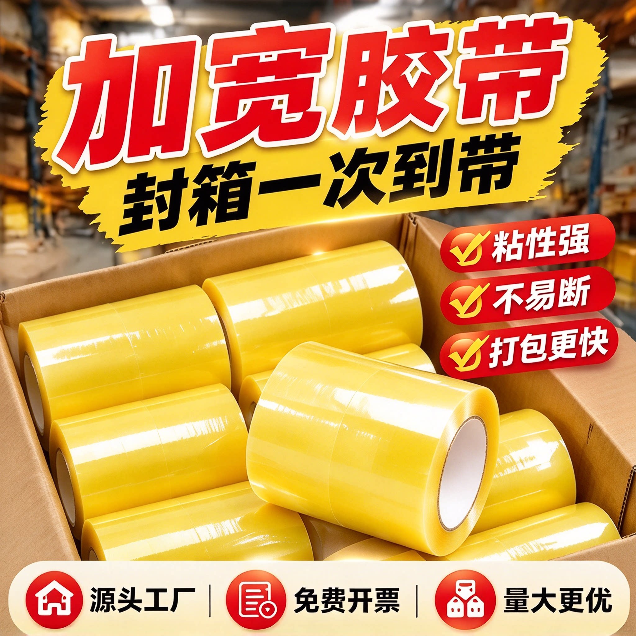宽透明胶带宽胶布单卷加宽加厚米黄色高粘度防水密封强力家用固定电商快递胶条薄膜便宜厂家直销粘胶带封箱胶