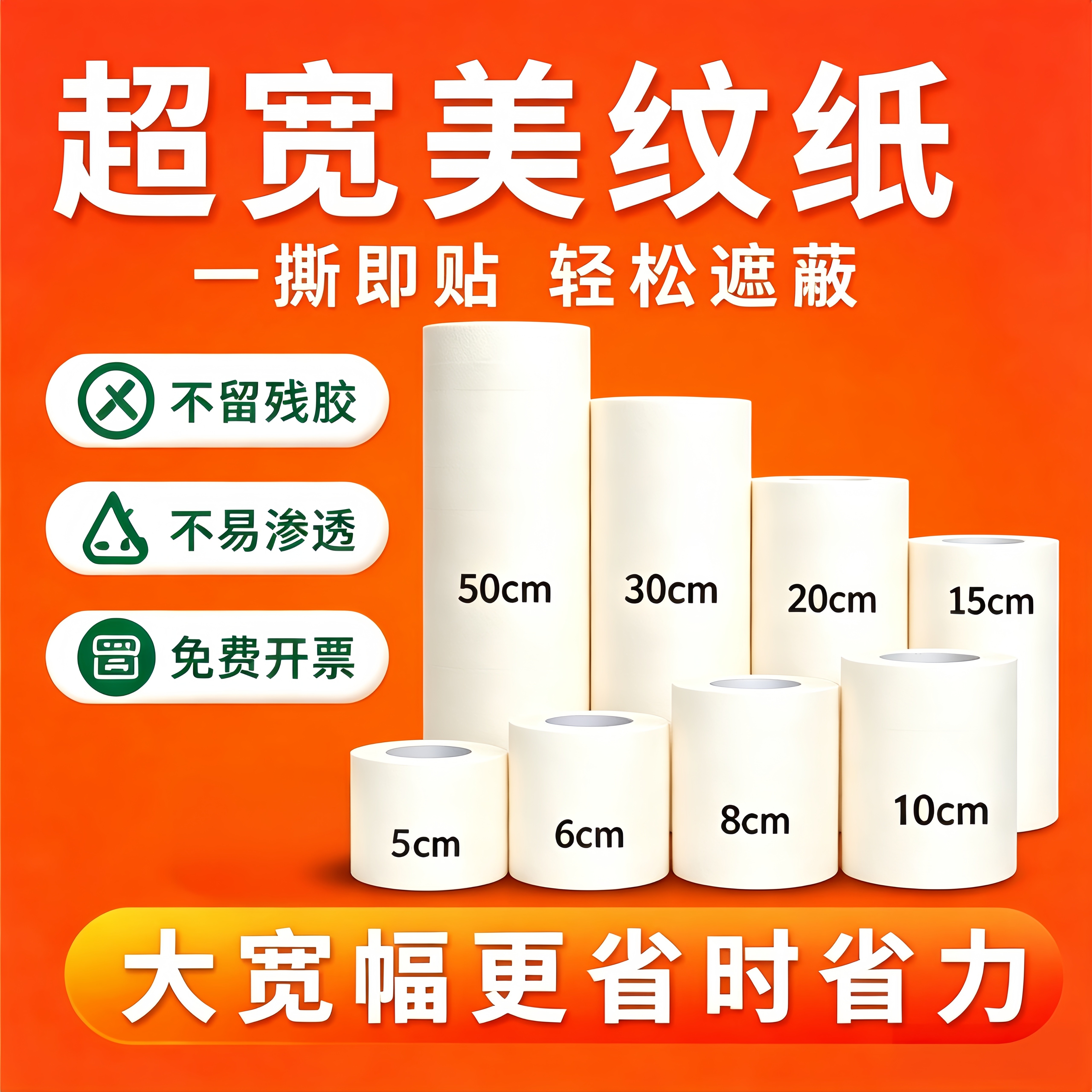 超宽美纹纸胶带墙面无痕装修汽车喷漆专用遮蔽车库地坪划线加宽低粘性保护贴纸分色纸无痕美纹胶纸胶带不留胶
