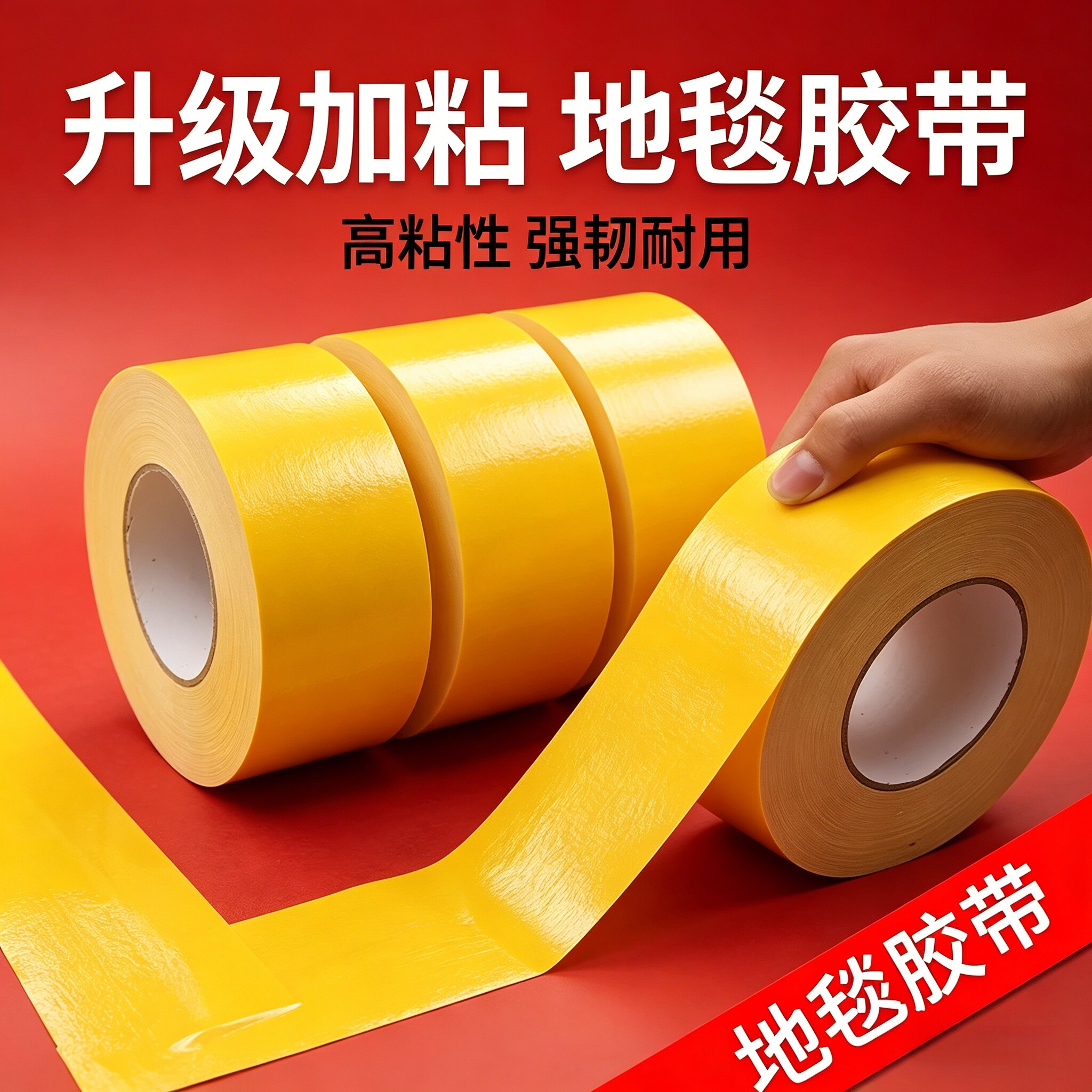 黄色布基胶带单面高粘贴地膜地毯固定地板地面标识保护大力胶带50米防水耐磨不留胶舞台红毯高粘度粘地毯胶带