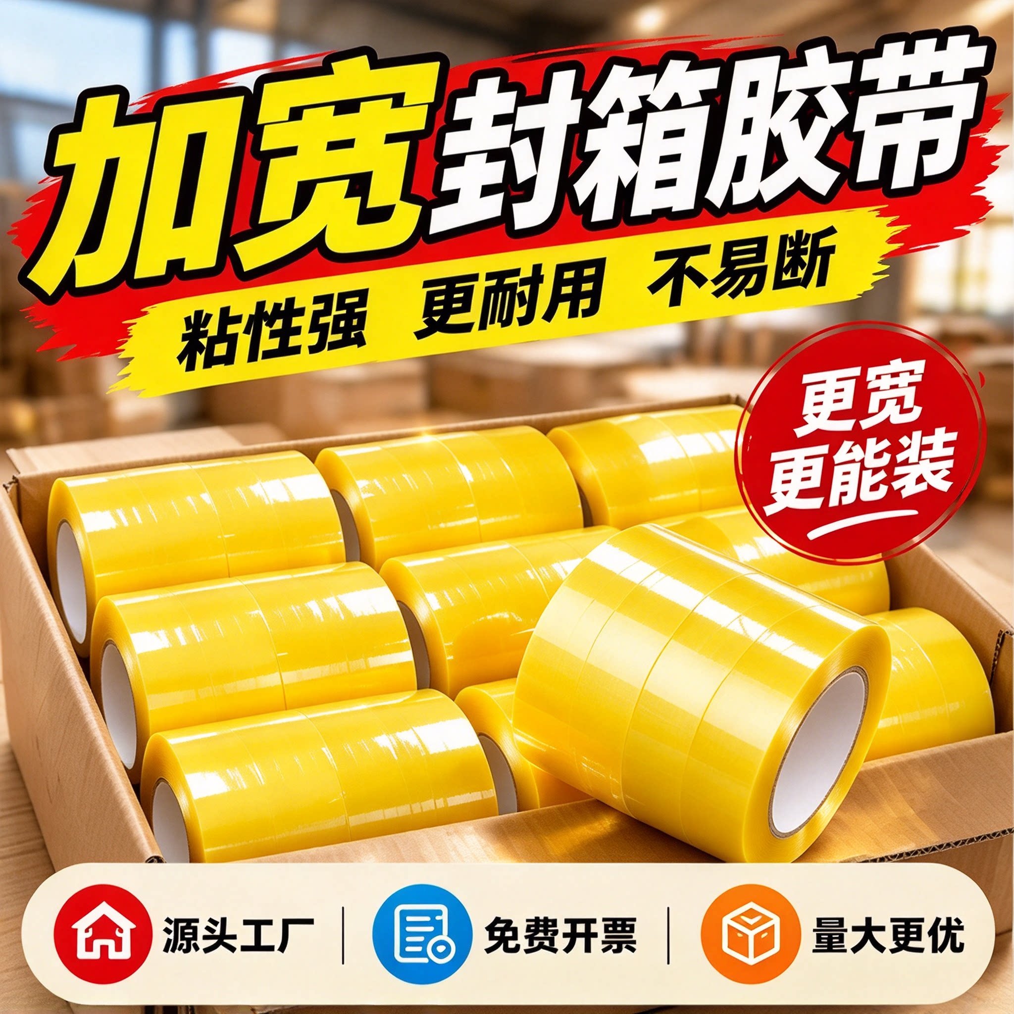 透明胶带宽胶布大号大卷加宽米黄色家用封口打包快递无毒强力防水高粘度便宜工厂直销宽胶带封箱胶纸胶条薄膜