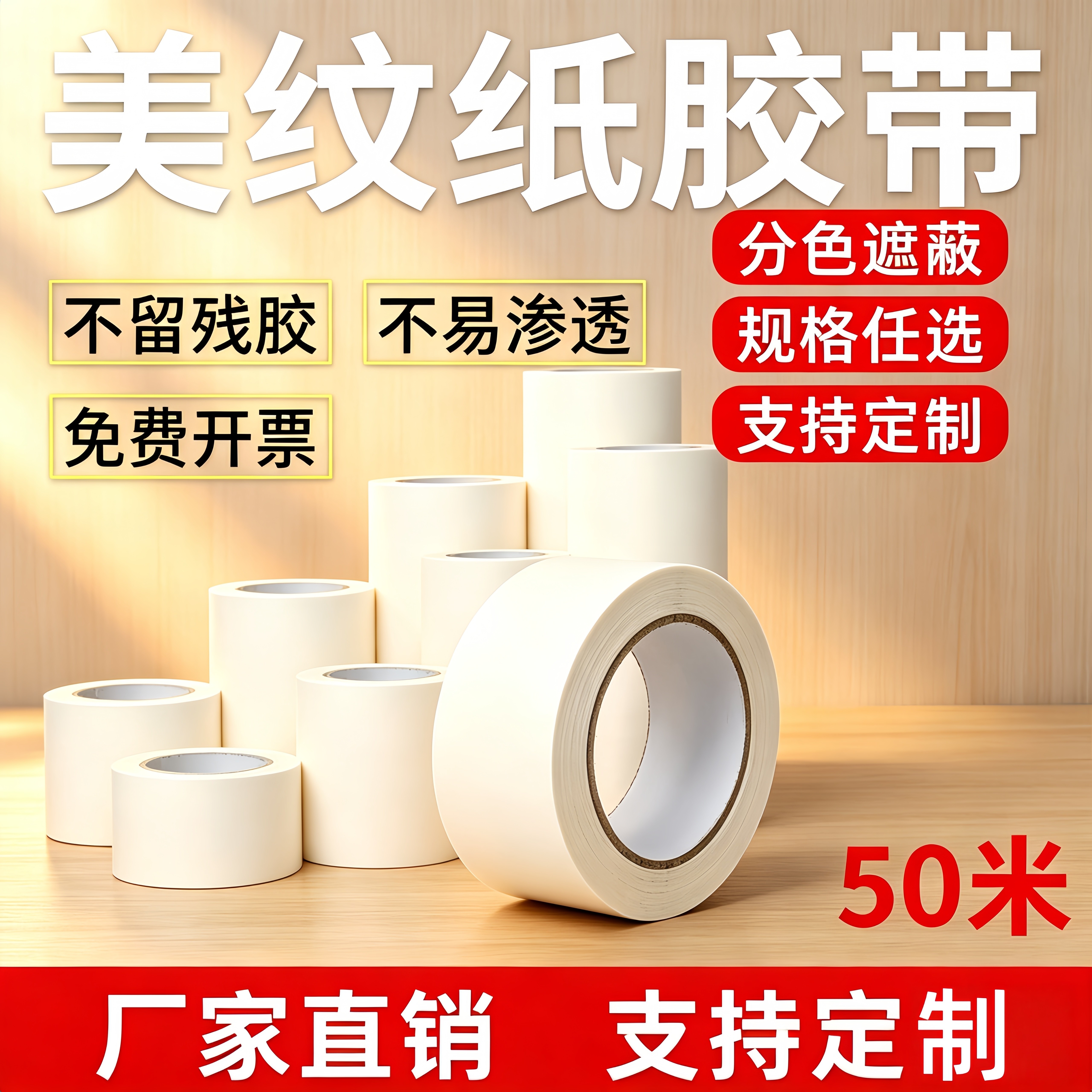 加宽美纹纸胶带可书写不留胶手撕胶布喷漆专用分色纸装修装饰墙面无痕真石漆遮蔽美术生专用画画素描美缝贴边