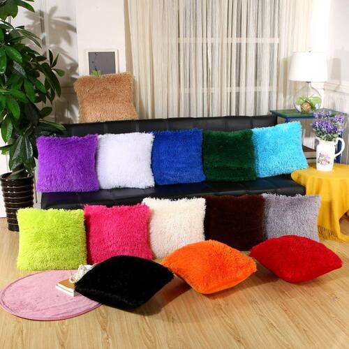 A long-velvet solid-color sea lion plush sofa backrest foreign supermarket square cushion square pad leather throw pillow