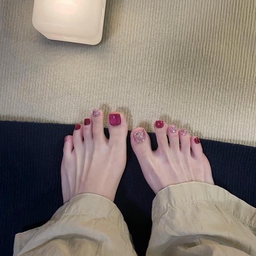 纯手工定制穿戴式脚趾甲爆闪猫眼跳色美甲成品夏日显白脚指甲贴片