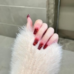 纯手工红色钻透红碎钻粉美甲穿戴甲假指甲贴片成品高级感可拆卸