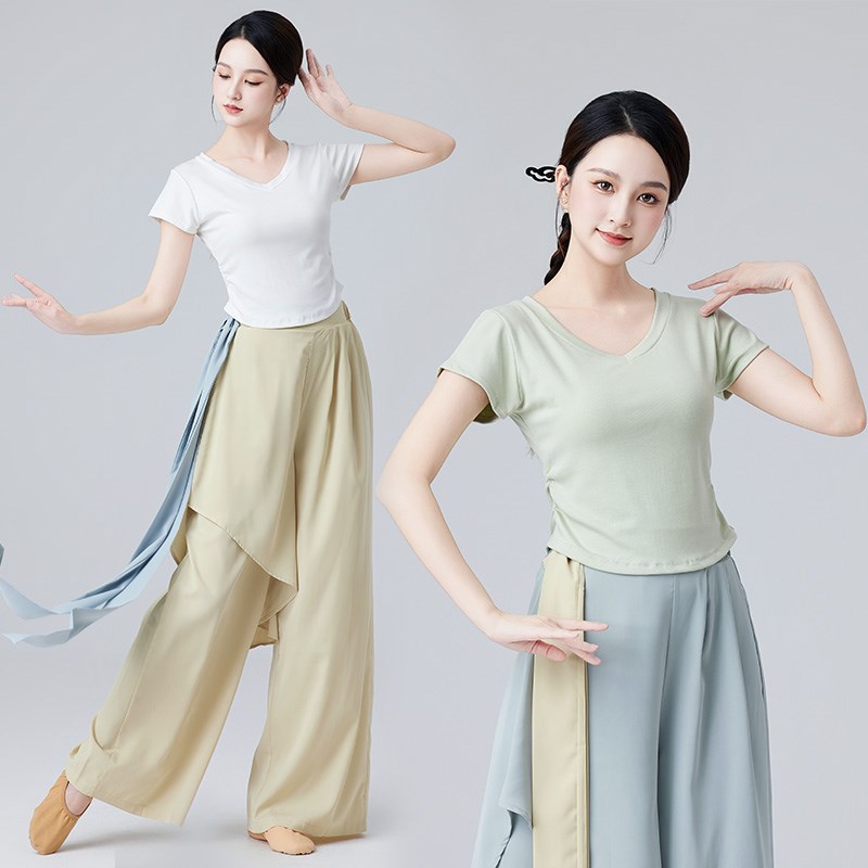 速发舞阔蹈上练功裤衣设计感宽松垂感飘带舞腿裤古典舞表演服