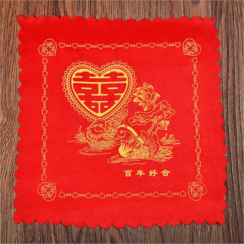 速发红色喜人小方巾结婚手帕婚庆用品纯棉丝绸布手帕新娘婚礼新绢