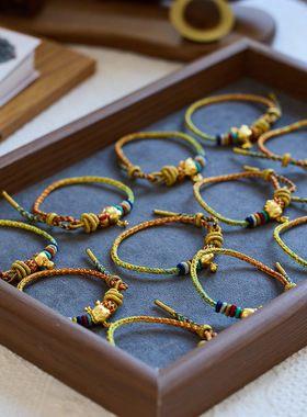 【沙金定制生肖挂坠】本命年红绳男女手链手工吊装定制生肖