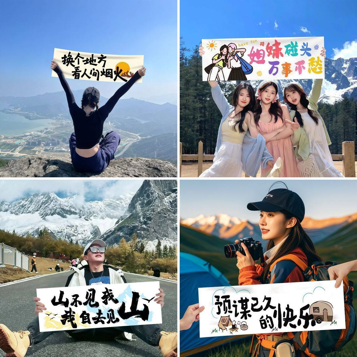 户外旅游手持小横幅海边露营团建派对道具装饰旅行氛围感毕业拍照
