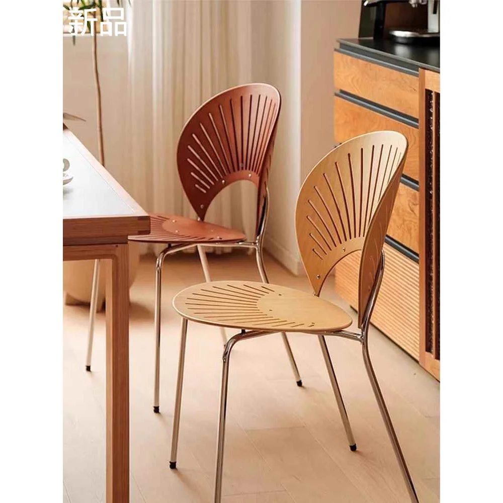 中古餐椅贝壳椅家用设计师轻奢高级感木椅复古实木靠背商用餐新品