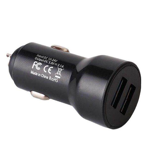 厂家直供3.1A车充黑色圆形车载LED中性双usb双口车载充电器