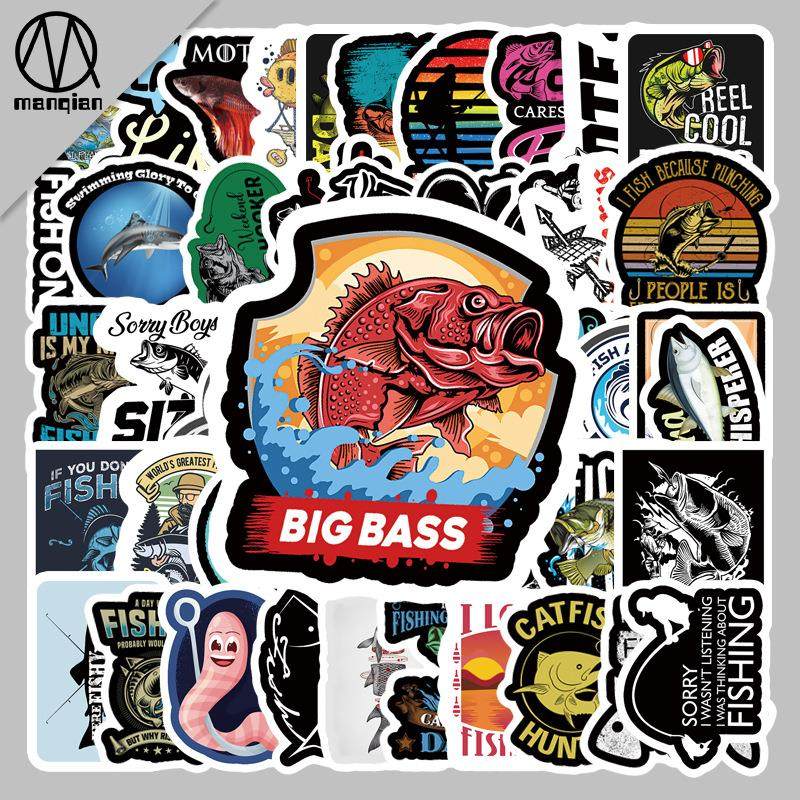 52张不重复钓鱼系列卡通户外创意拉杆行李箱死飞个性贴纸防水跨境