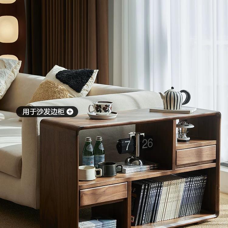 北美黑胡桃实木小书架储物架小边几沙发边柜北欧现代简约置物架