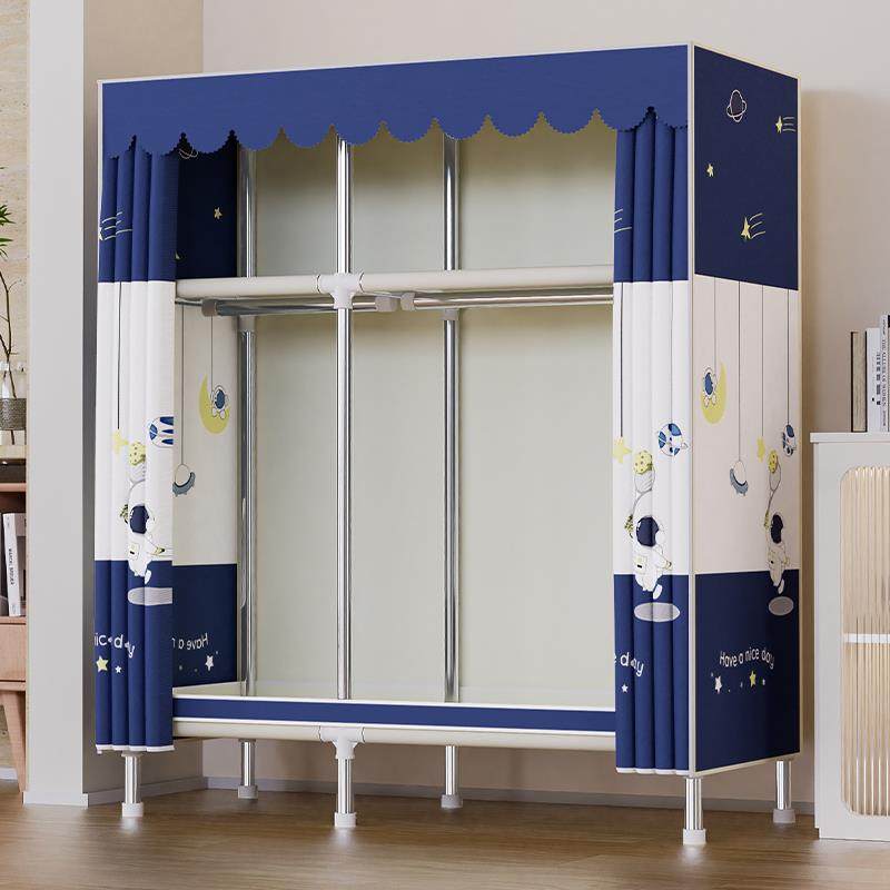 简易衣柜家用卧室结实耐用全钢架加粗加厚组装布衣柜出租房用收纳