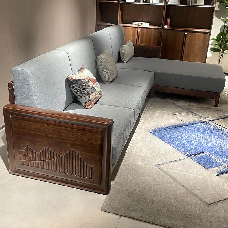 全实木沙发现代简约胡桃木转角沙发客厅小户型家用布艺组合沙发