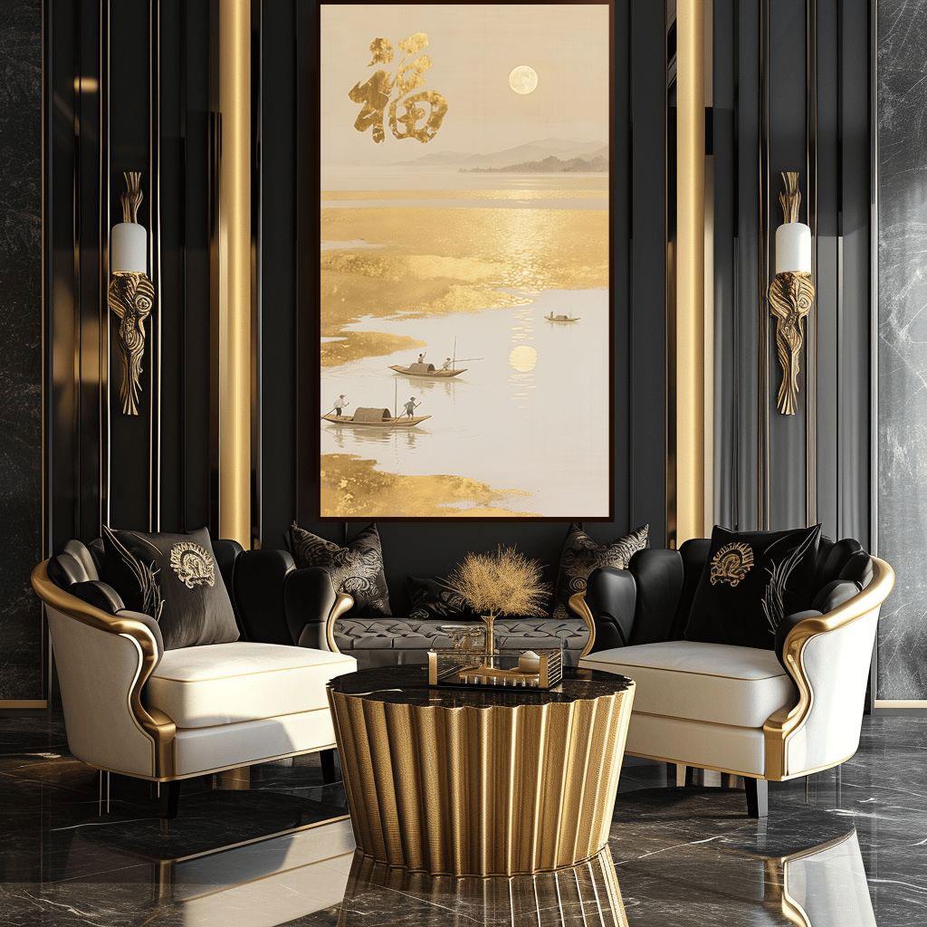 福字挂画装饰画客厅玄关轻奢法式新中式原创大气山水寓意好百搭款