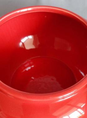 红色聚宝盆摆件带盖元宝铜钱图案陶瓷罐子招财装饰品收纳风水摆件