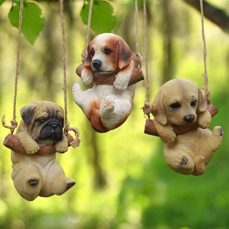 小狗摆件卡通秋千商场别墅庭院照相馆咖啡店装饰造景松鼠吊饰美陈