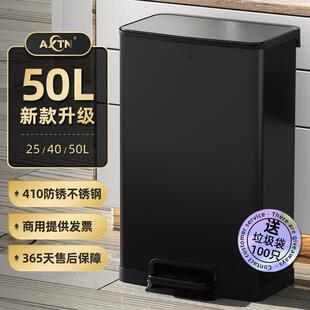 厨房垃圾桶高款大容量商用50升免弯腰家用不锈钢黑色脚踏带盖子大