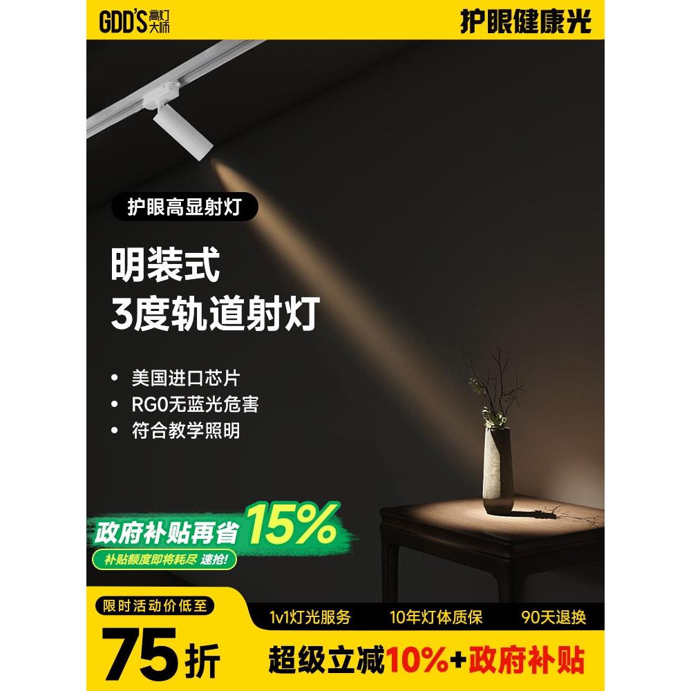 轨道聚光灯Led天花板3度光束可调角度防眩光博物馆茶室气氛墙清洗