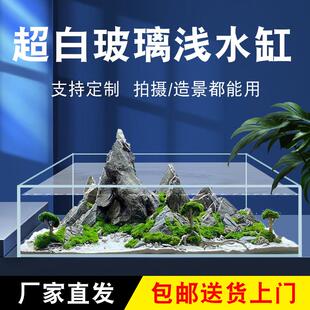 浅水缸金晶超白玻璃桌面定制矮缸摄影水草缸乌龟混养缸溪流造景缸