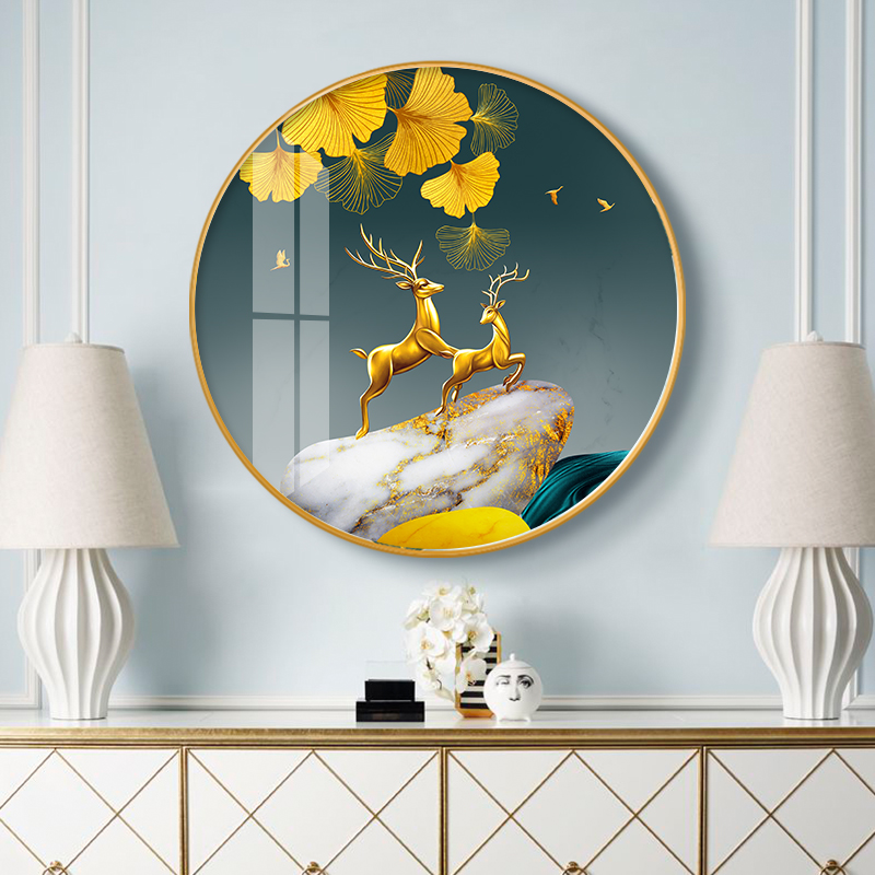 入门玄关装饰画圆形现代简约轻奢餐厅挂画招财壁画北欧客厅晶瓷画图片
