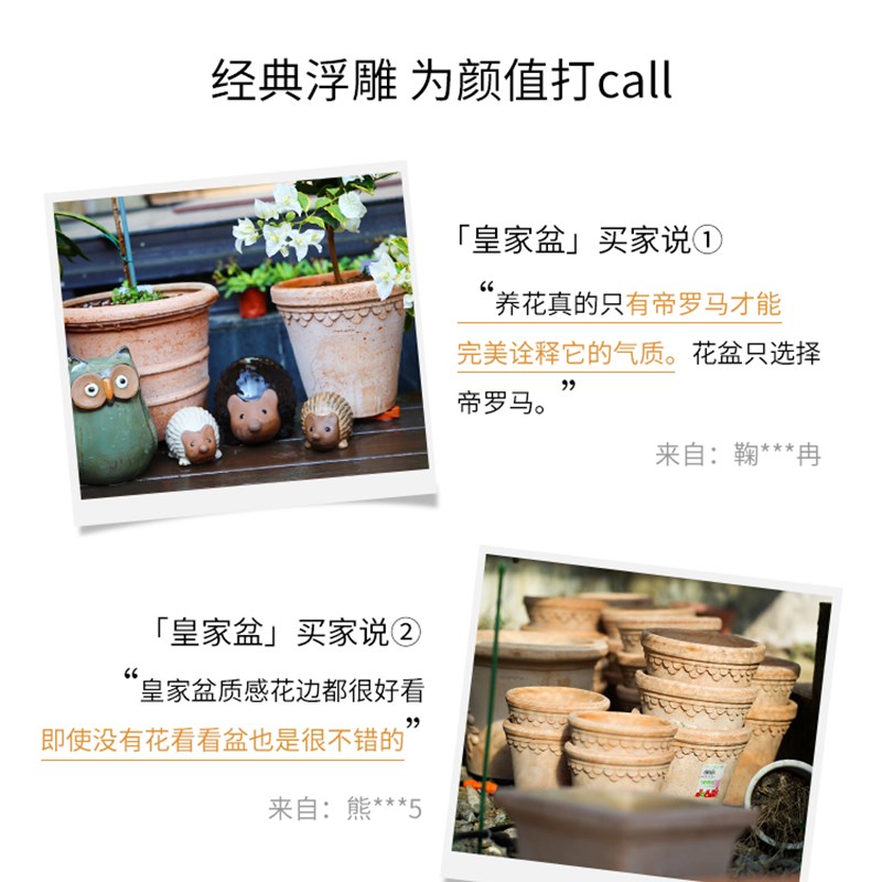 好货虹越帝罗马陶盆皇家花边陶土花盆大红陶复古香草葡萄手工粗陶