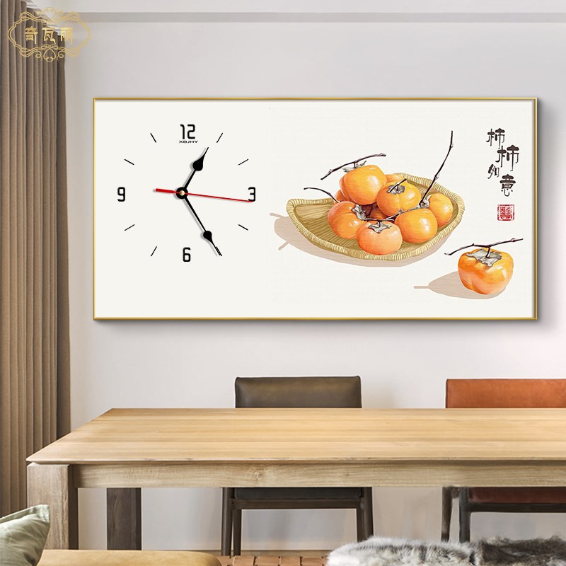 餐厅装饰画时钟客厅饭桌背景墙壁画现代简约轻奢高档蔬菜水果挂画图片