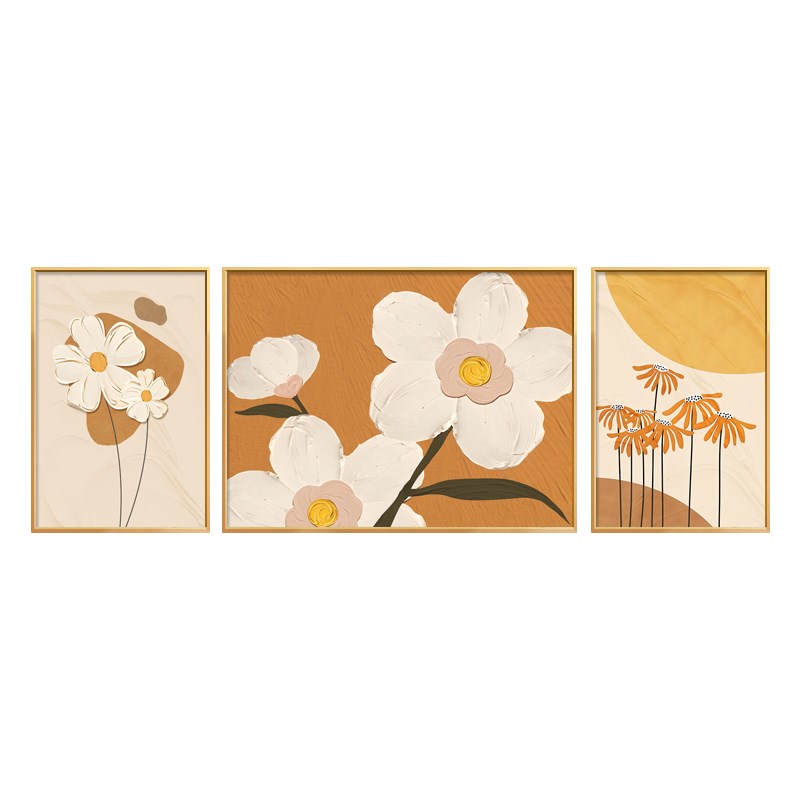 北欧花卉客厅奶油风装饰画沙发背景墙壁画清新挂画三联画2024新款图片