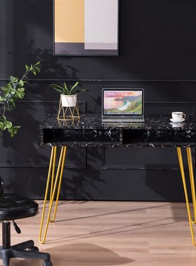 [103 x 55 x 80]cm Marble Iron Foot Computer Table Black