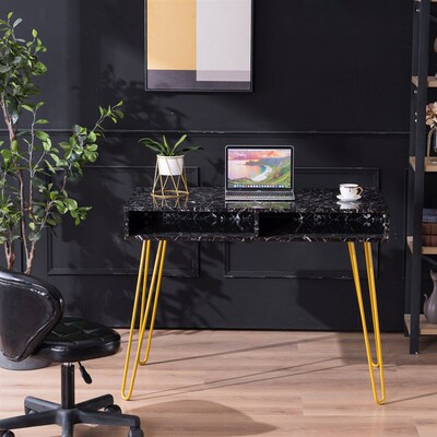 [103 x 55 x 80]cm Marble Iron Foot Computer Table Black