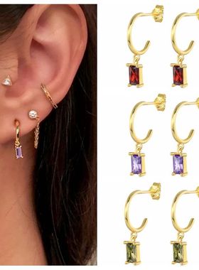 Geometric Zircon Piercing Earring Earings Jewelry pendiente