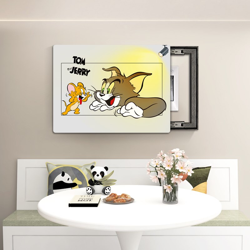 猫和老鼠电表箱装饰画奶油风免打孔挂画遮挡配电箱卡通壁画高级感图片