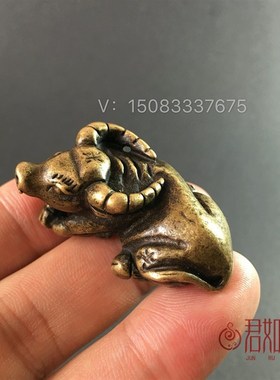好货纯铜生肖牛铜牛小牛 茶宠铜手把件挂件牛吊坠实心黄铜水牛小