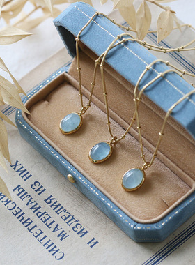 Natural Aquamarine Pendants Necklaces Titanium Steel Natural