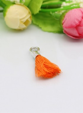 PD205 橙色丝绒流苏坠 S925纯银吊坠DIY摇摆银珠大气简约流行饰品
