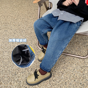 Winter thicken fashion jeans for Boys warm flocking denim pa