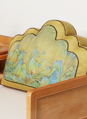 千里江山图靠枕背有靠山办公室茶椅抱枕新中式黄色靠垫中国风床头