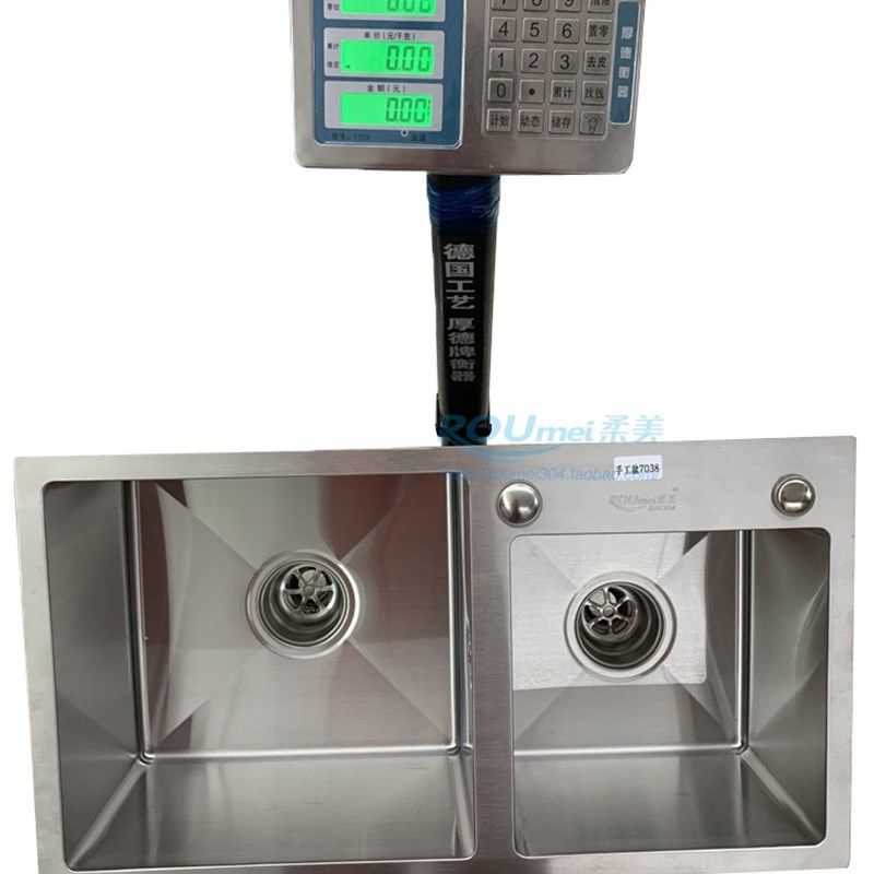 加厚连体SUS304不锈钢水槽全钢溢水管双层下水器洗菜盆大号双槽