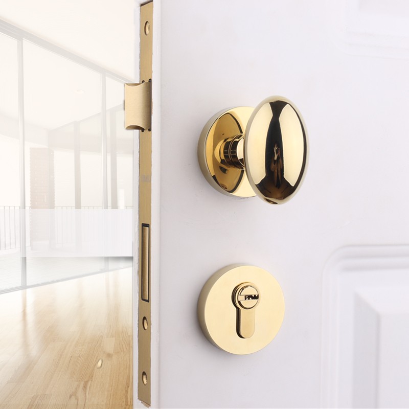 依佰利美式亮金色球形门把手法式南瓜锁轻奢室内卧室圆形静音门锁