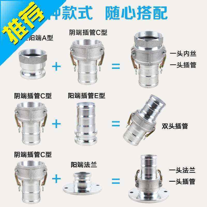 软管转换快接头头C头阴胶管型母油管u端变插接径3寸铝合金接头快