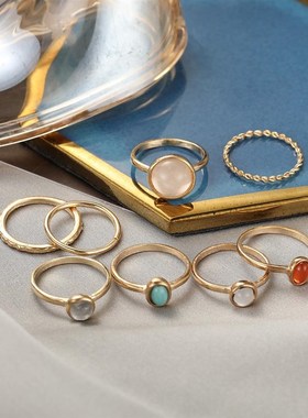 8pcs set rings women 关节戒指女彩色食指戒指组合八件套装戒指