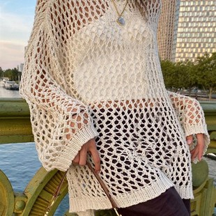 Solid Sexy Hollow Out Knitwears Sweaters for Women 2023 Vint