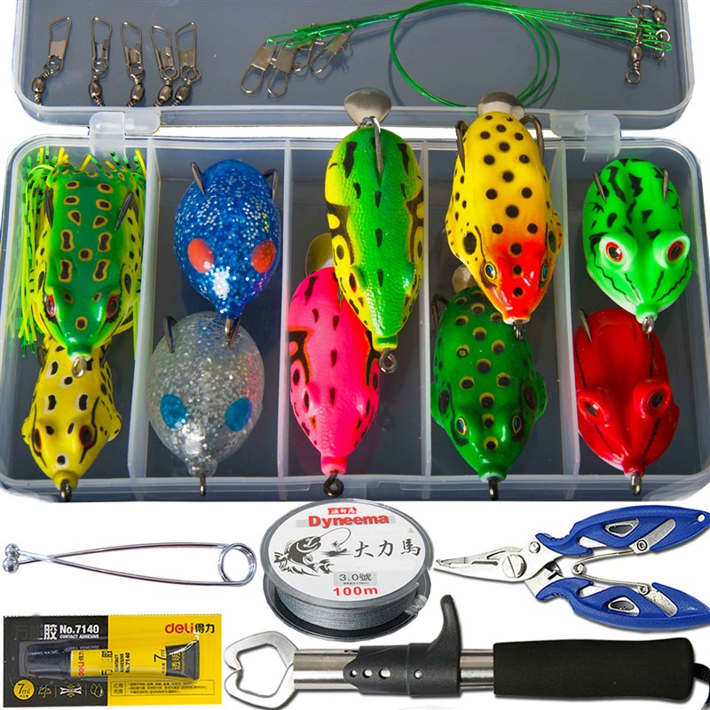 包邮雷蛙路亚饵套装假饵拟饵黑鱼淡水雷蛙改装亮片单钩青蛙仿生蛙