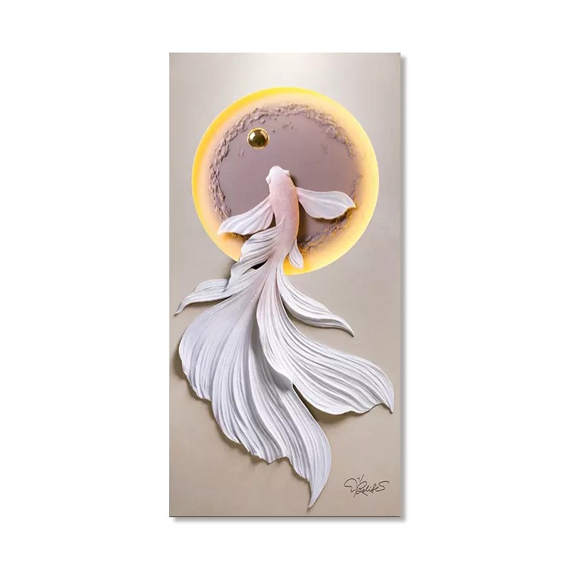 现代简约入户玄关装饰画立体浮雕高档轻奢挂画走廊锦鲤创意灯光画图片
