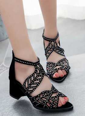 2020 New Style Women Summer Hollow Out Faux Leather Rhinest